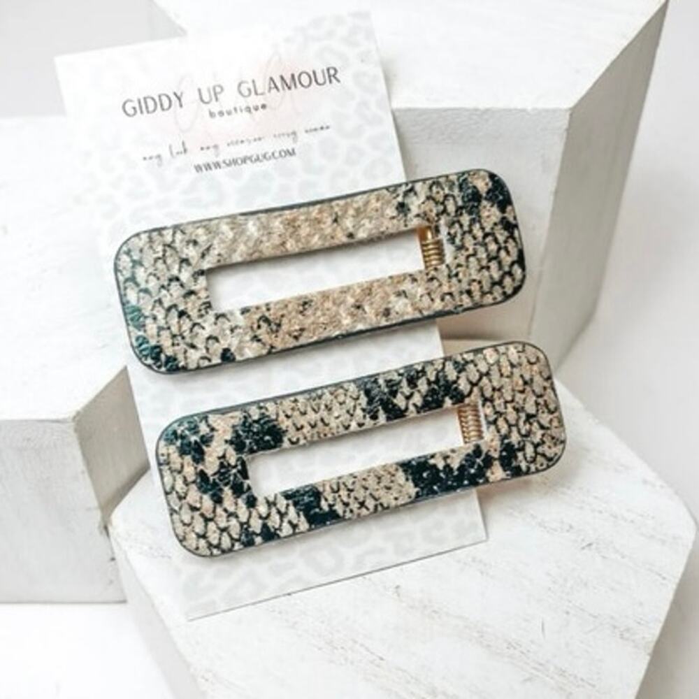 HAIR CLIP PAIR IN SNAKESKIN